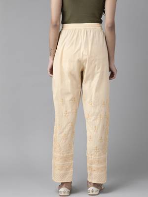 Hand embroidered fawn cotton lucknowi chikankari palazzo 3