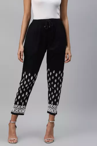 Hand embroidered black cotton lucknowi chikankari palazzo