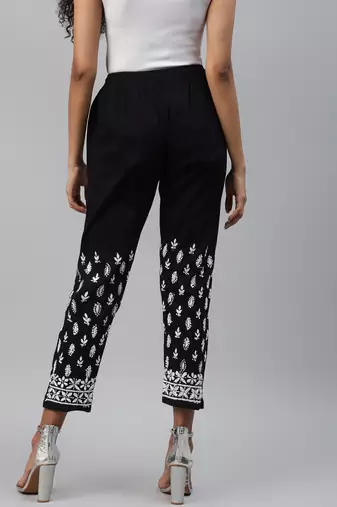 Hand embroidered black cotton lucknowi chikankari palazzo