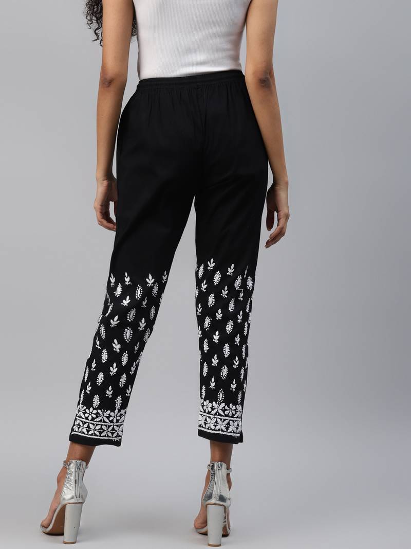 Hand embroidered black cotton lucknowi chikankari palazzo