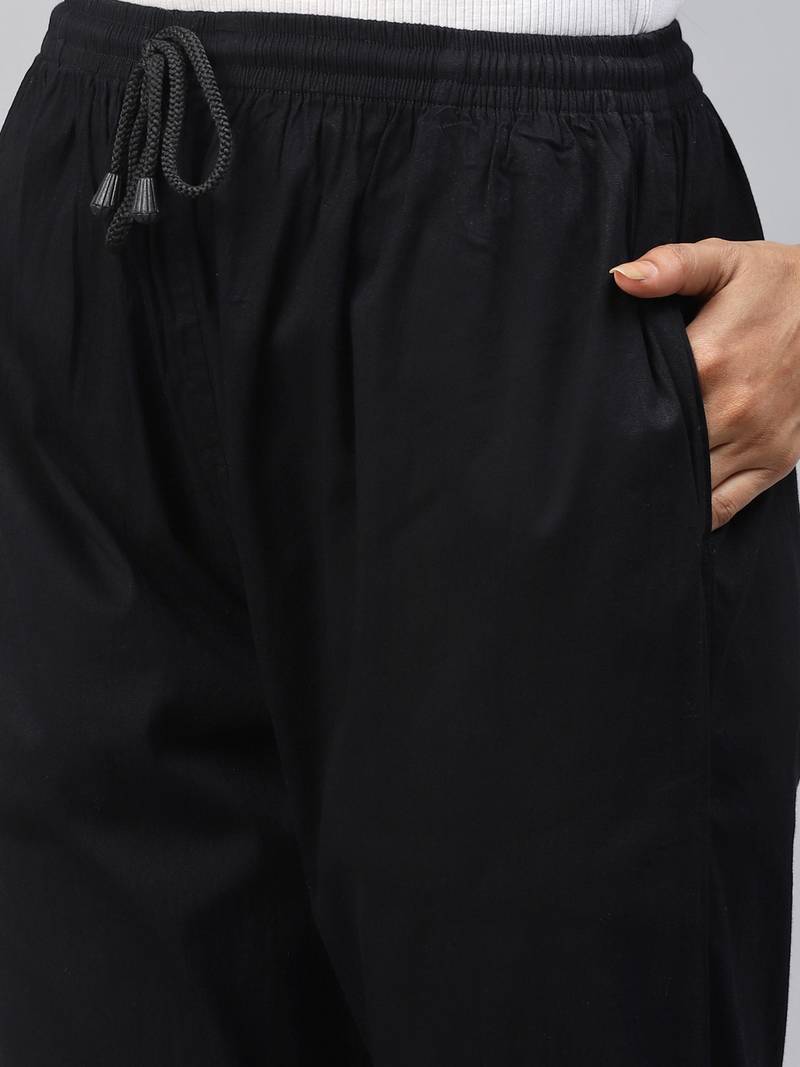 Hand embroidered black cotton lucknowi chikankari palazzo