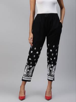 Hand embroidered black cotton lucknowi chikankari palazzo 1