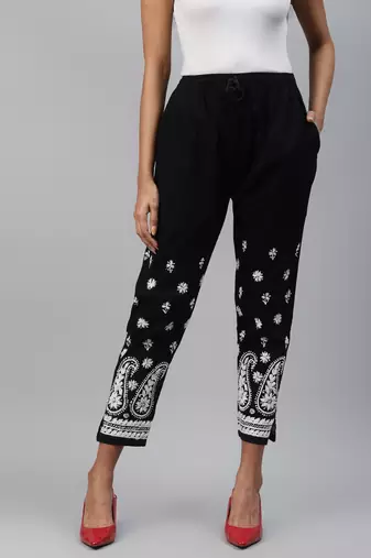 Hand embroidered black cotton lucknowi chikankari palazzo