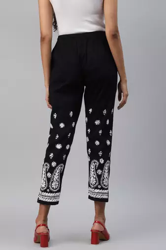 Hand embroidered black cotton lucknowi chikankari palazzo