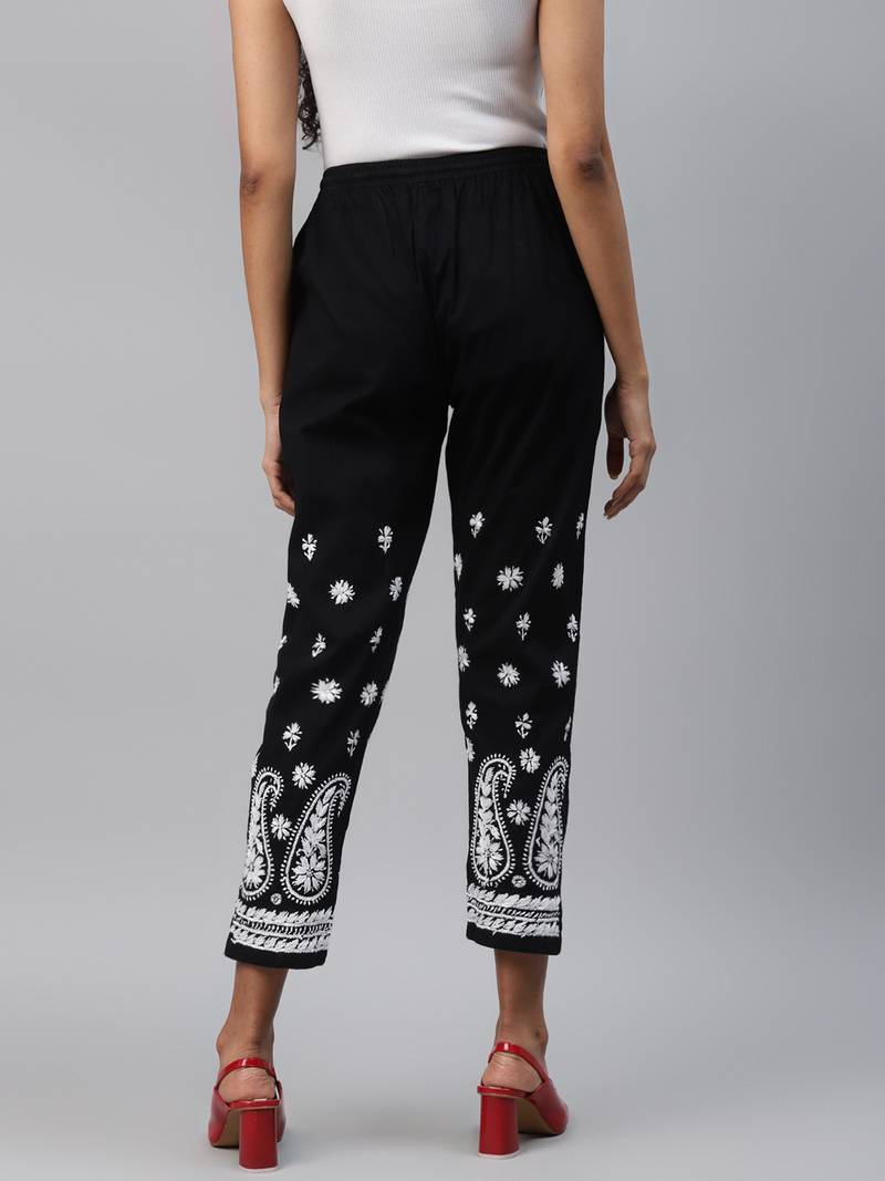 Hand embroidered black cotton lucknowi chikankari palazzo