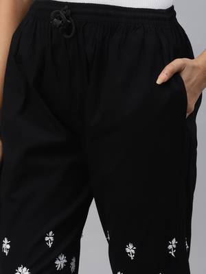Hand embroidered black cotton lucknowi chikankari palazzo 5