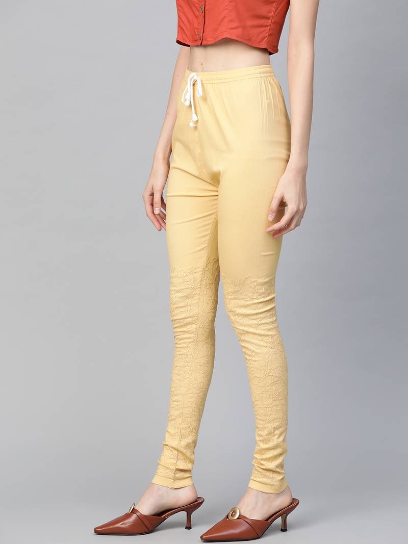 Hand embroidered fawn cotton lucknowi chikankari churidar