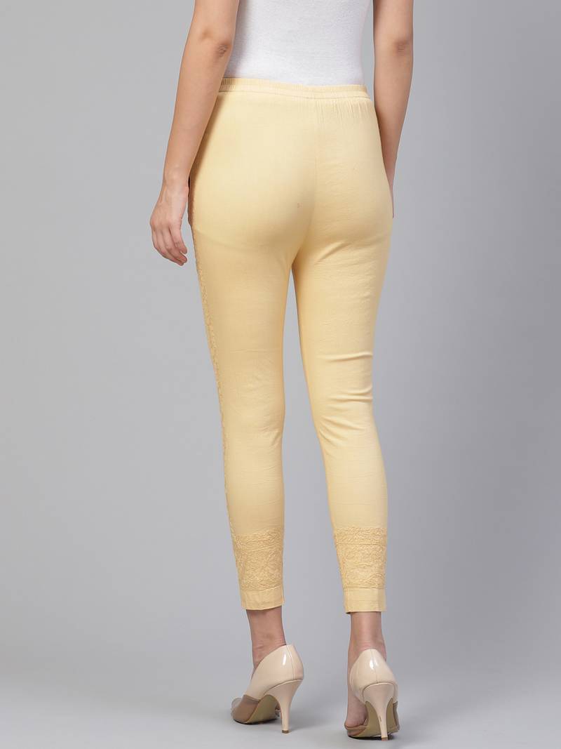 Hand embroidered fawn cotton lucknowi chikankari trouser