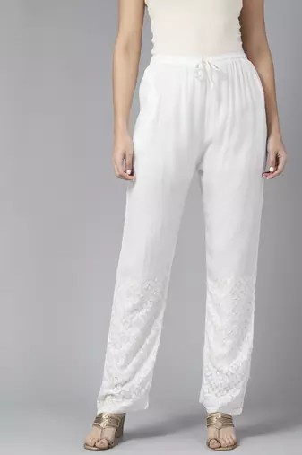 Hand embroidered white georgette lucknowi chikankari palazzo