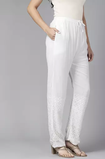 Hand embroidered white georgette lucknowi chikankari palazzo