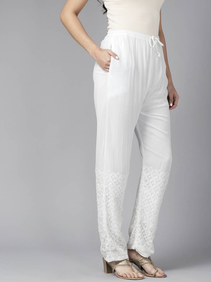 Hand embroidered white georgette lucknowi chikankari palazzo