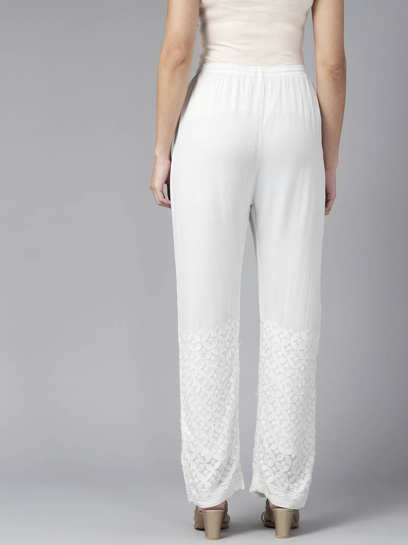 Hand embroidered white georgette lucknowi chikankari palazzo