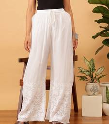 Hand embroidered white viscose georgette lucknowi chikankari palazzo