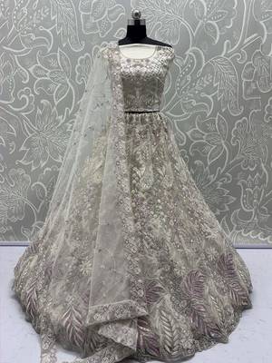 white multi thread work net bridal lehenga set choli with dupatta 1