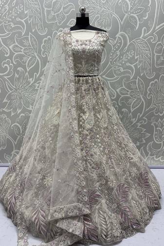 Dazzling White Multi-Thread Work Net Bridal Wear Lehenga Choli