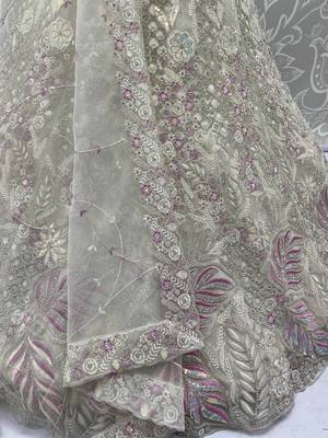 white multi thread work net bridal lehenga set choli with dupatta 3