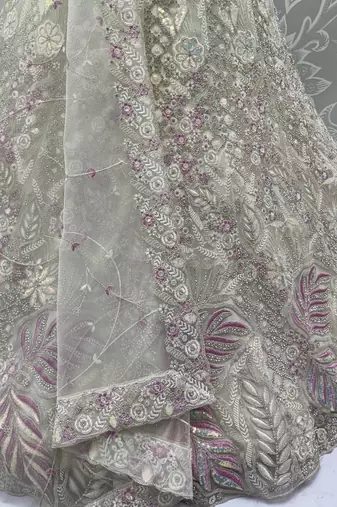 white multi thread work net bridal lehenga set choli with dupatta