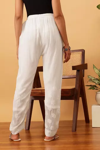 Hand embroidered white georgette lucknowi chikankari palazzo
