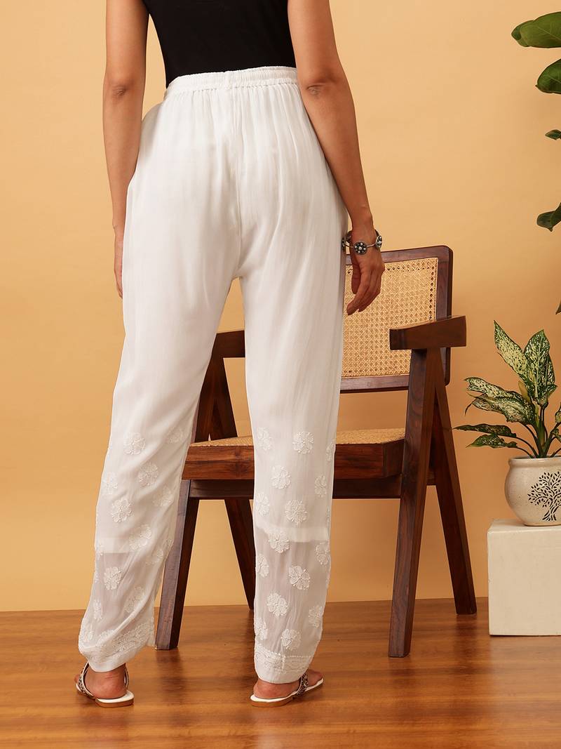 Hand embroidered white georgette lucknowi chikankari palazzo