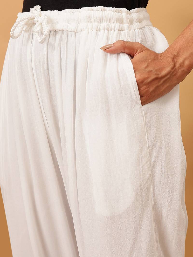 Hand embroidered white georgette lucknowi chikankari palazzo