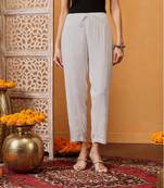 Hand embroidered white georgette lucknowi chikankari straight pant