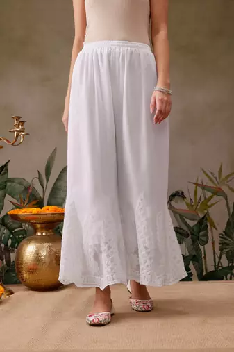 Hand embroidered white georgette lucknowi chikankari palazzo