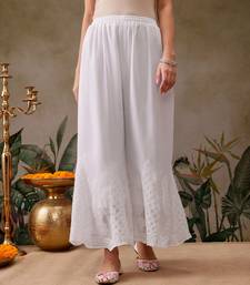 Hand embroidered white georgette lucknowi chikankari palazzo