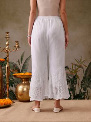 Hand embroidered white georgette lucknowi chikankari palazzo 2
