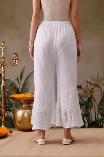 Hand embroidered white georgette lucknowi chikankari palazzo