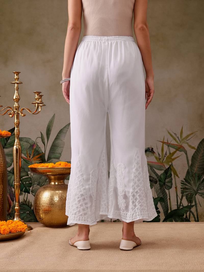 Hand embroidered white georgette lucknowi chikankari palazzo