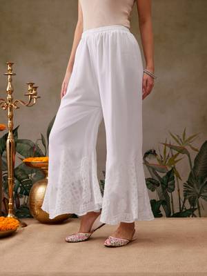 Hand embroidered white georgette lucknowi chikankari palazzo 3