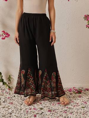 Hand embroidered black georgette lucknowi chikankari palazzo 1