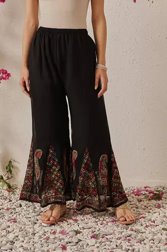 Hand embroidered black georgette lucknowi chikankari palazzo