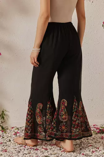 Hand embroidered black georgette lucknowi chikankari palazzo