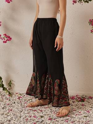 Hand embroidered black georgette lucknowi chikankari palazzo 3