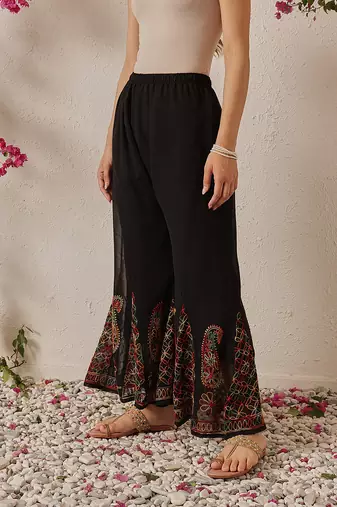 Hand embroidered black georgette lucknowi chikankari palazzo