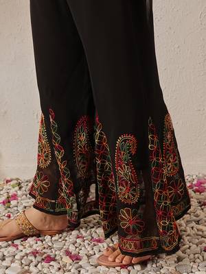 Hand embroidered black georgette lucknowi chikankari palazzo 5