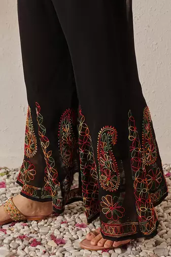 Hand embroidered black georgette lucknowi chikankari palazzo