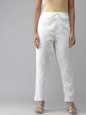 Hand embroidered white kota lucknowi chikankari palazzo 1