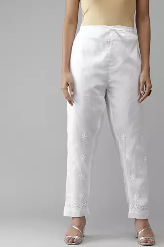 Hand embroidered white kota lucknowi chikankari palazzo