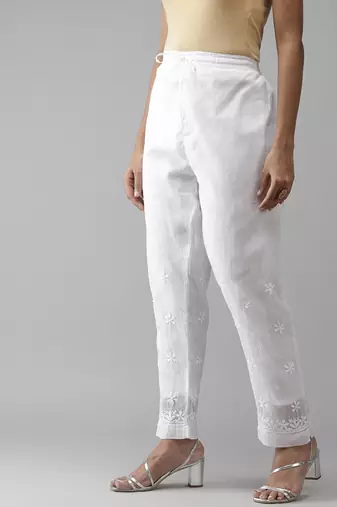 Hand embroidered white kota lucknowi chikankari palazzo