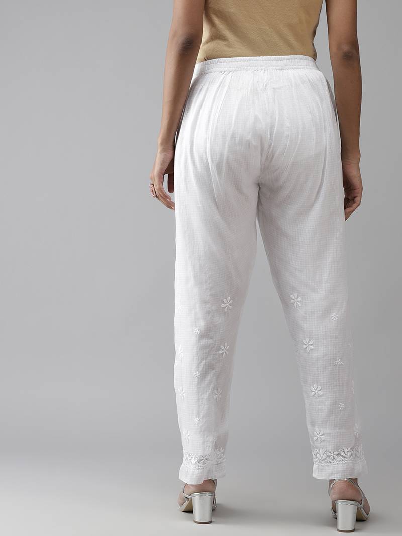 Hand embroidered white kota lucknowi chikankari palazzo