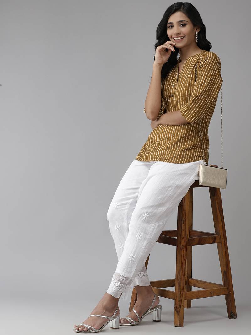 Hand embroidered white kota lucknowi chikankari palazzo