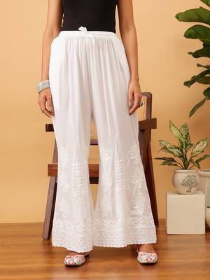 Hand embroidered white modal lucknowi chikankari palazzo 1