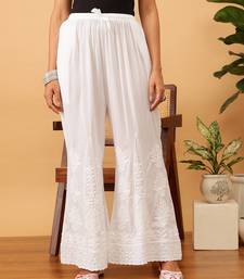 Hand embroidered white modal lucknowi chikankari palazzo