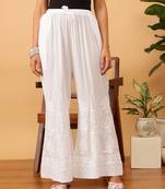 Hand embroidered white modal lucknowi chikankari palazzo