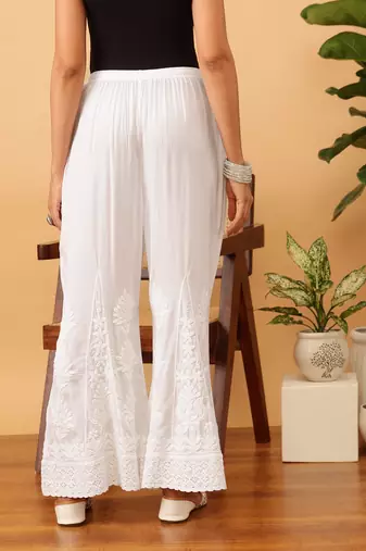 Hand embroidered white modal lucknowi chikankari palazzo
