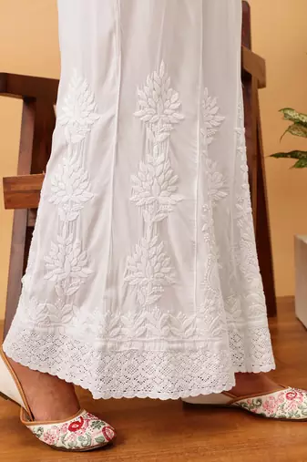 Hand embroidered white modal lucknowi chikankari palazzo