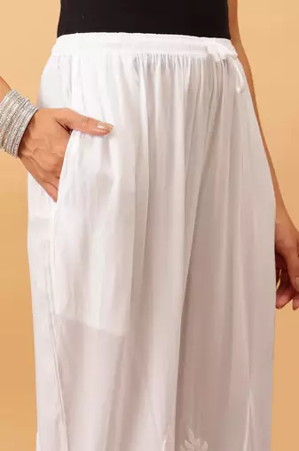 Hand embroidered white modal lucknowi chikankari palazzo