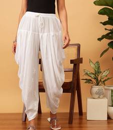 Hand embroidered white rayon lucknowi chikankari dhoti